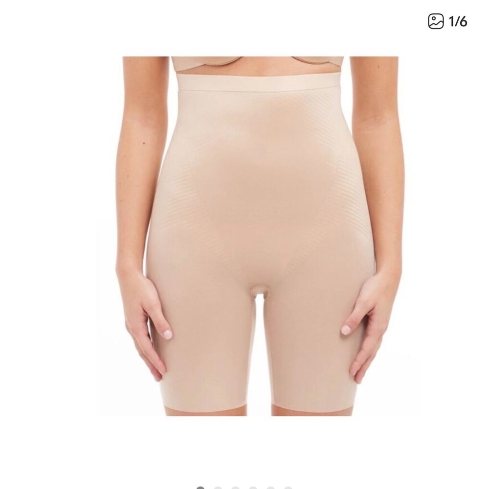 Spanx Thin-stincts High Waisted Mid Thigh Shaping Shorts Beige Nude Women Large